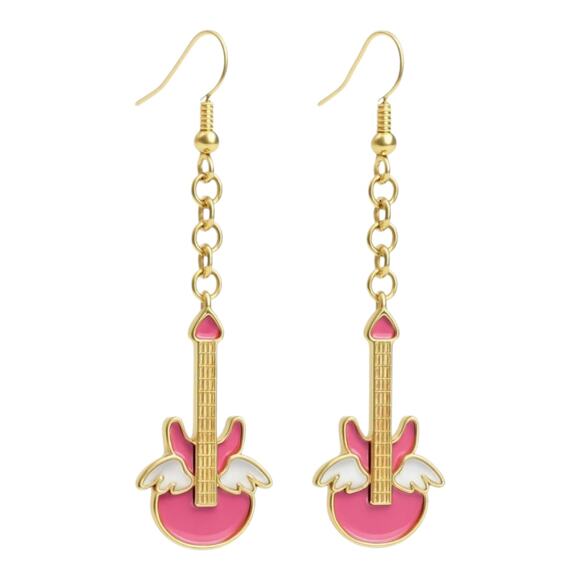 Pink & Gold Wing Dangle Earrings Whimsical Jewelry Gift for Her - Picture 1 of 3